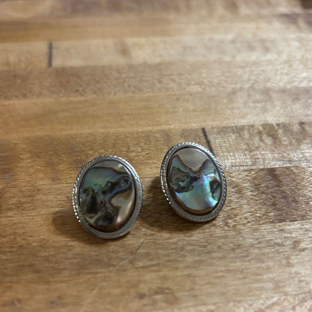 Silver And Abalone Shell Stud Earrings - image 1